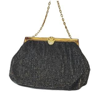 Whiting and Davis Mesh Black & Gold Crystal Evening Bag Purse 1940s
